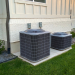 HVAC system behind a house