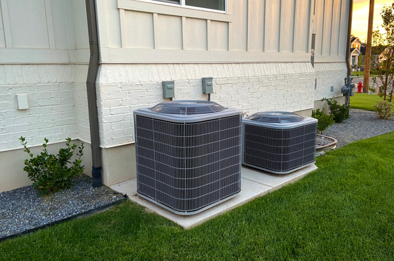HVAC system behind a house
